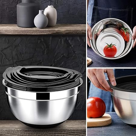 Stainless Steel Salad Bowls Set of 5 with Airtight Lid