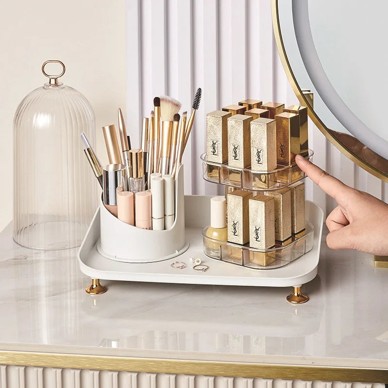 Rotating Cosmetic Brush with Lipstick Organizer