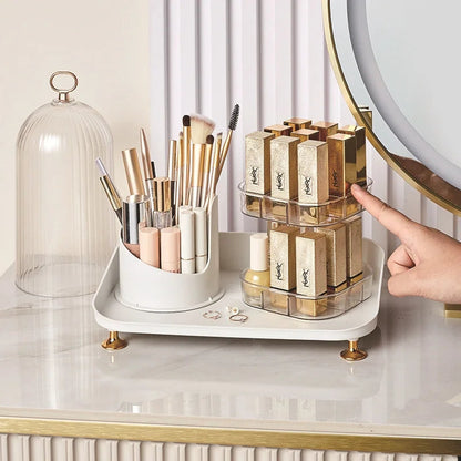 Rotating Cosmetic Brush with Lipstick Organizer