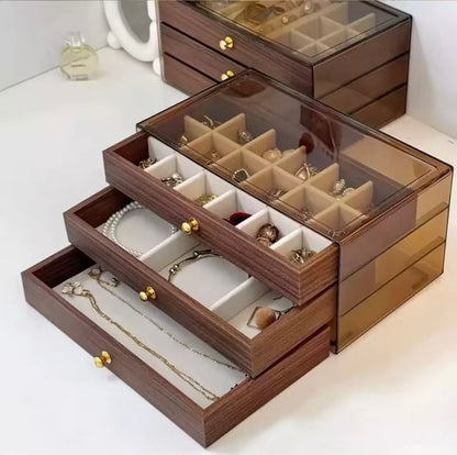 3 Layer Vintage Wooden Jewelry Organizer Box