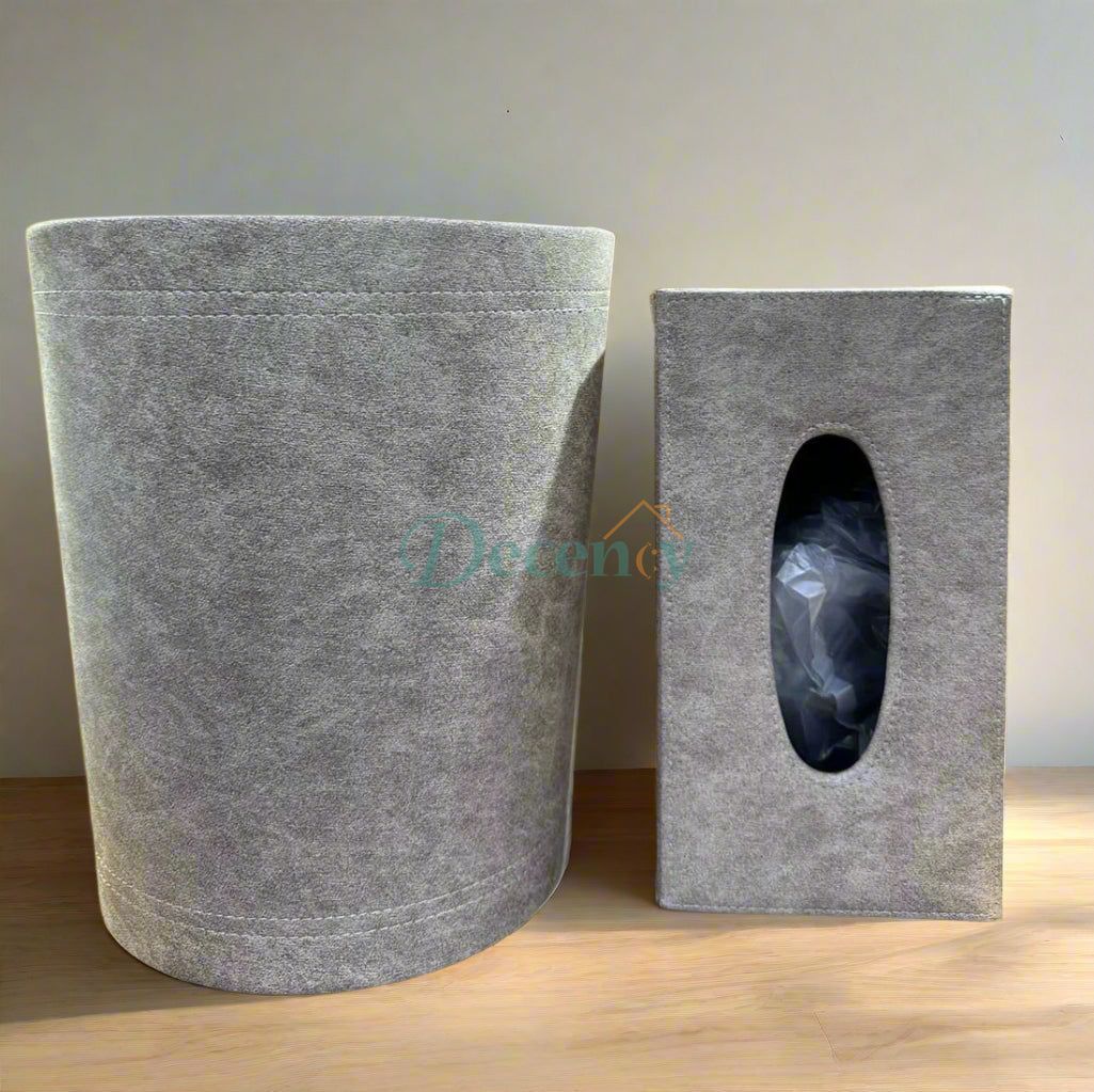 Elegant Faux Leather Tissue & Dustbin Set