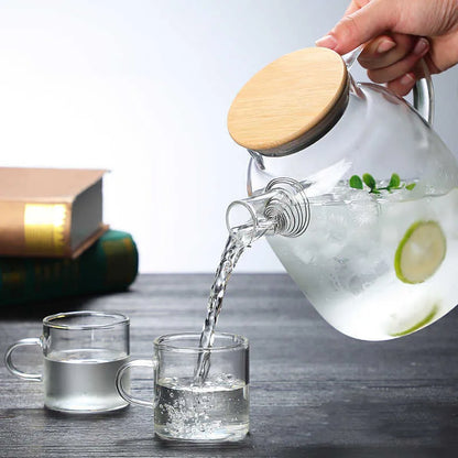 Heat Resistant Glass Tea Infuser Pot With Wooden Cover