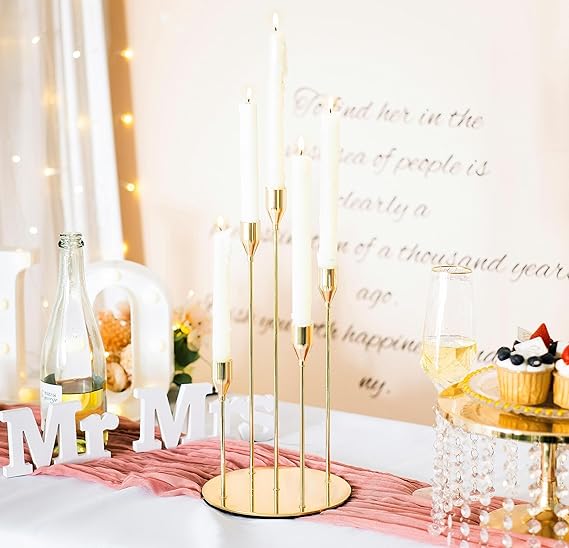Gold Candlestick 5 Arm Candle Holder
