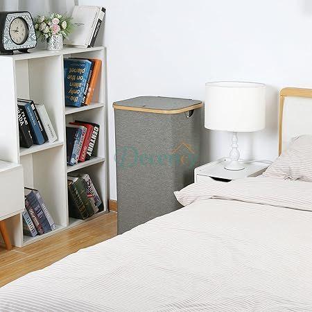 Large Laundry Basket with Lid  with Bamboo Handles