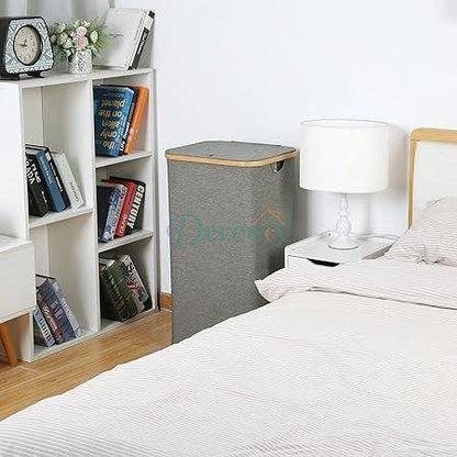 Large Laundry Basket with Lid  with Bamboo Handles