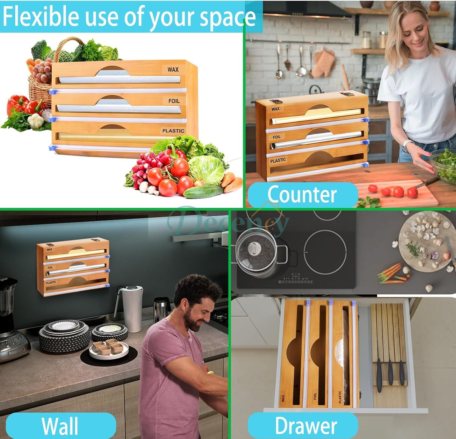 Built-in Slide Cutters for safe, mess-free tearing