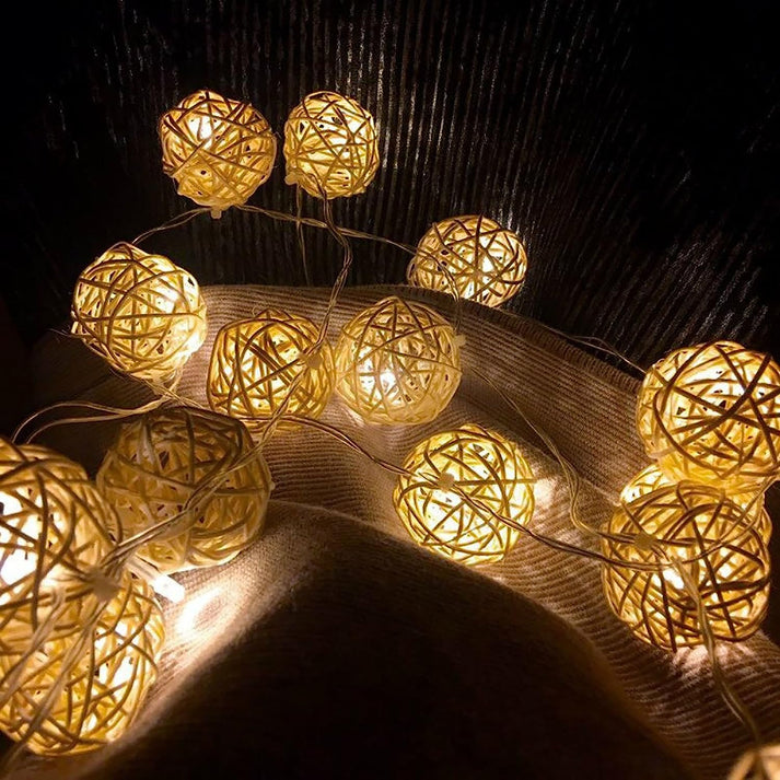 Ascension Thai Warm White Color Rattan Ball String Lights Series