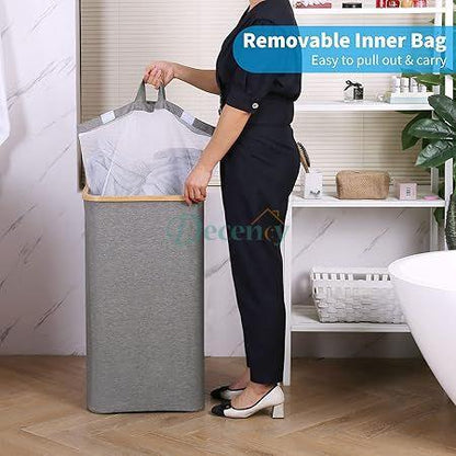 Large Laundry Basket with Lid  with Bamboo Handles