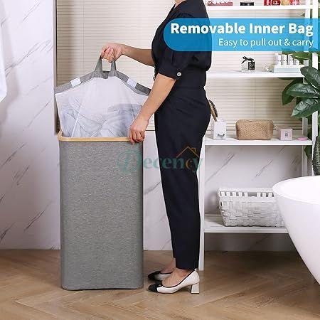 Large Laundry Basket with Lid  with Bamboo Handles