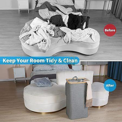Large Laundry Basket with Lid  with Bamboo Handles