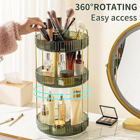 Luxury 360° Rotating Makeup Organizer, Transparent Cosmetics Storage Rack