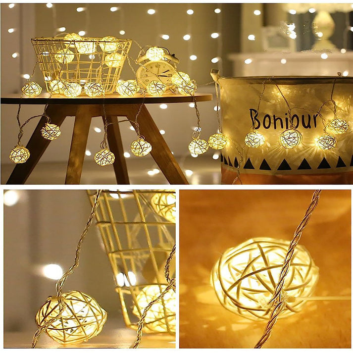 Ascension Thai Warm White Color Rattan Ball String Lights Series