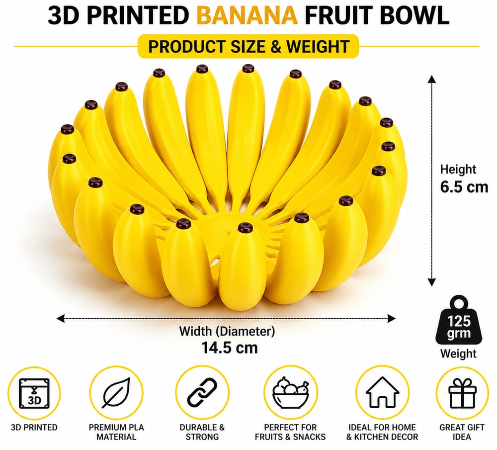 3D Printed Banana Fruit Bowl for Kitchen & Home Decor