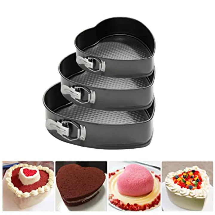 3 Piece Heart Shape Springform Cake Pan Set - Non-Stick Baking Mold