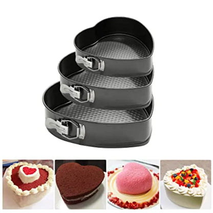 3 Piece Heart Shape Springform Cake Pan Set - Non-Stick Baking Mold