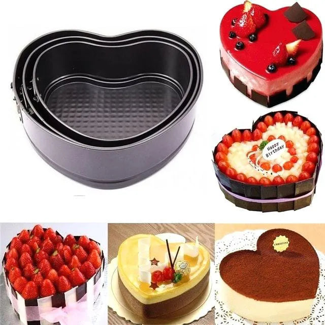 3 Piece Heart Shape Springform Cake Pan Set - Non-Stick Baking Mold