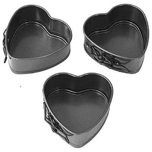 3 Piece Heart Shape Springform Cake Pan Set - Non-Stick Baking Mold