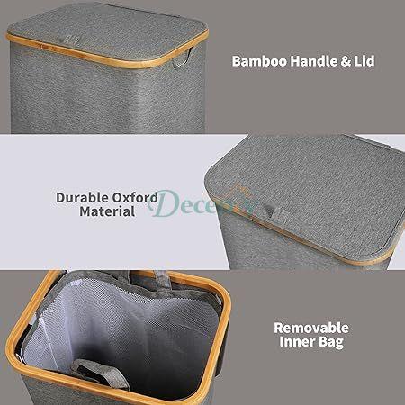 Large Laundry Basket with Lid  with Bamboo Handles