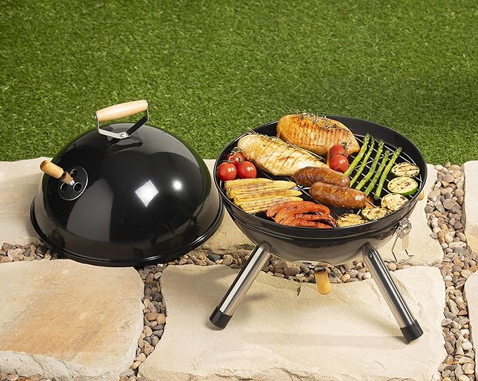 Portable Football Style BBQ Grill with Heat Control | Countertop Charcoal Barbecue Grill