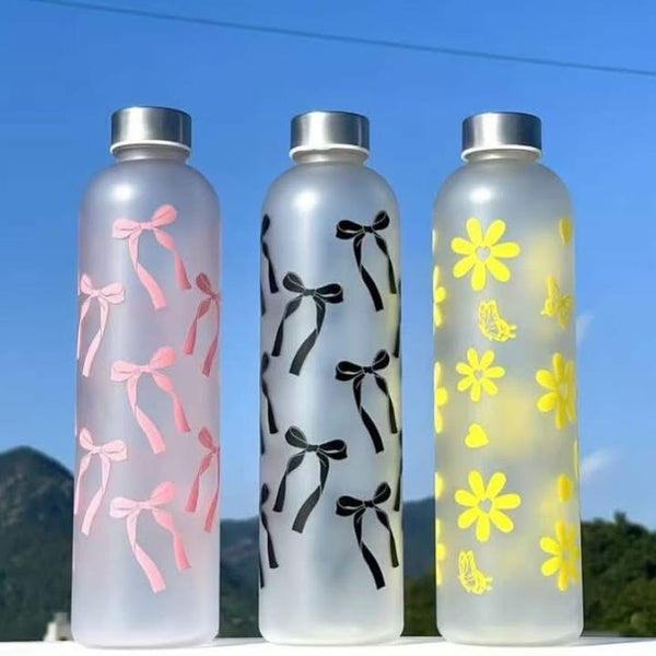 1000ml Cute Bow Water Bottle with Straw & Strap