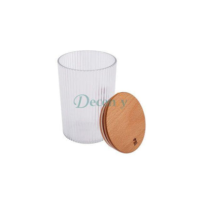 Premium 950ML Ribbed Glass Storage Jar with Airtight Wooden Lid