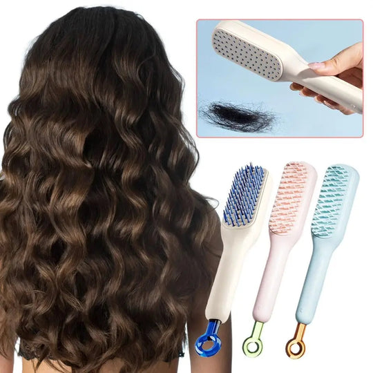 self-cleaning hair brush anti-static massage comb