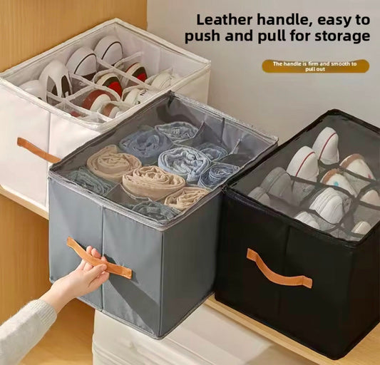 12-Compartment Foldable Shoe Storage Box – Dustproof Closet Organizer with Clear Lid