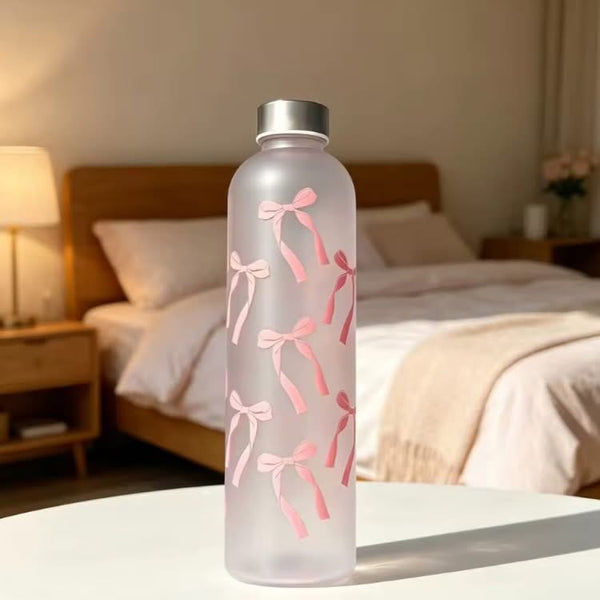 1000ml Cute Bow Water Bottle with Straw & Strap