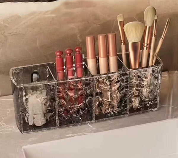 Acrylic Makeup Brush Organizer & 4-Grid Cosmetic Holder