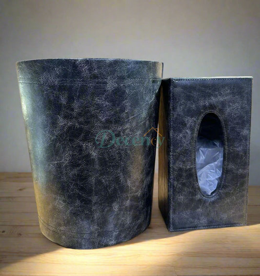 Elegant Faux Leather Tissue & Dustbin Set