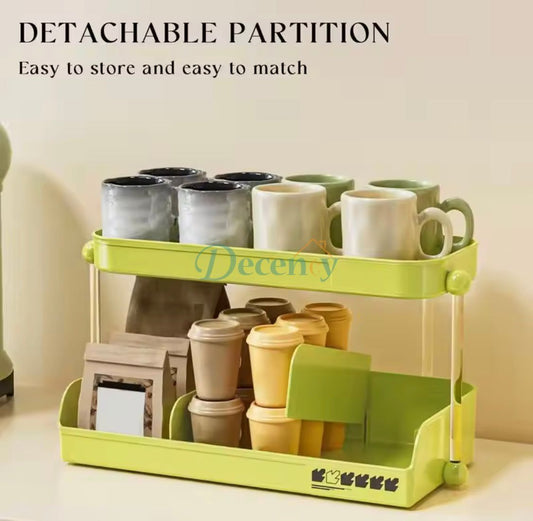 2 Tier Desktop Storage Shelf, Multifunctional Cup Holder
