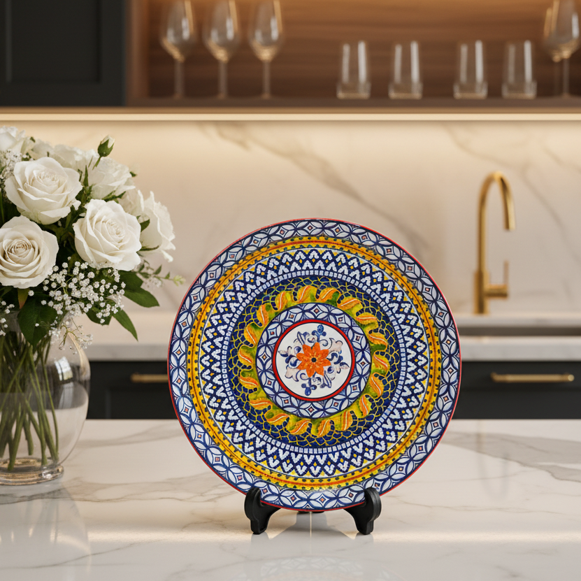Classic Ceramic Serving Platter with Mosaic Design