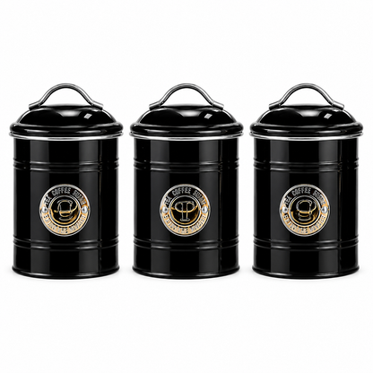 Elite Kitchen 3-Piece Airtight Metal Canister Set – ( Black )