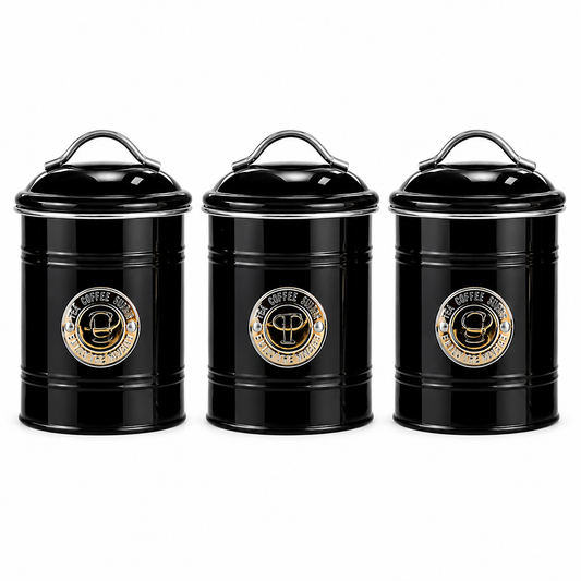 Elite Kitchen 3-Piece Airtight Metal Canister Set – ( Black )