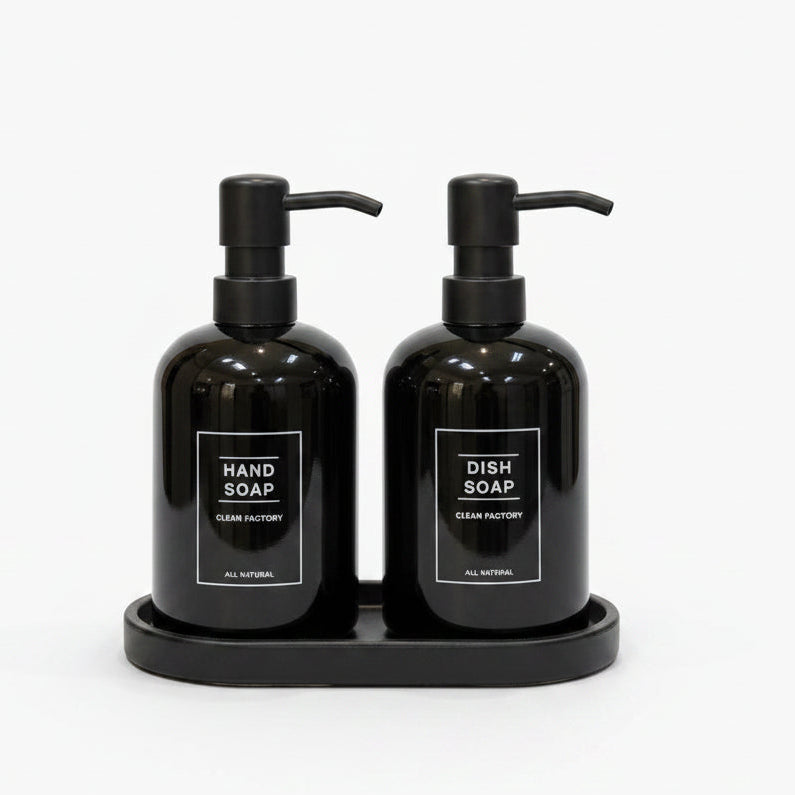 2-Piece Ceramic Soap Dispenser Set with Tray ( Matte Black )