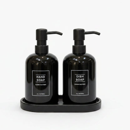 2-Piece Ceramic Soap Dispenser Set with Tray ( Matte Black )
