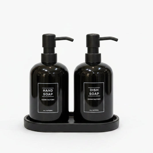 2-Piece Ceramic Soap Dispenser Set with Tray ( Matte Black )