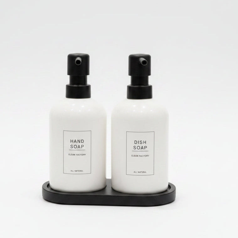 2-Piece Ceramic Soap Dispenser Set with Tray (White)
