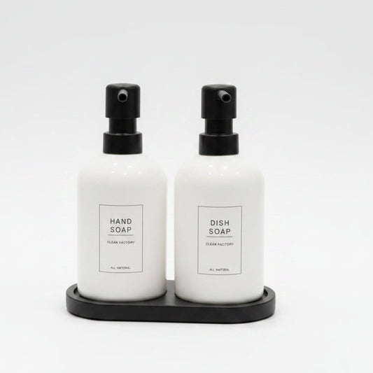 2-Piece Ceramic Soap Dispenser Set with Tray (White)