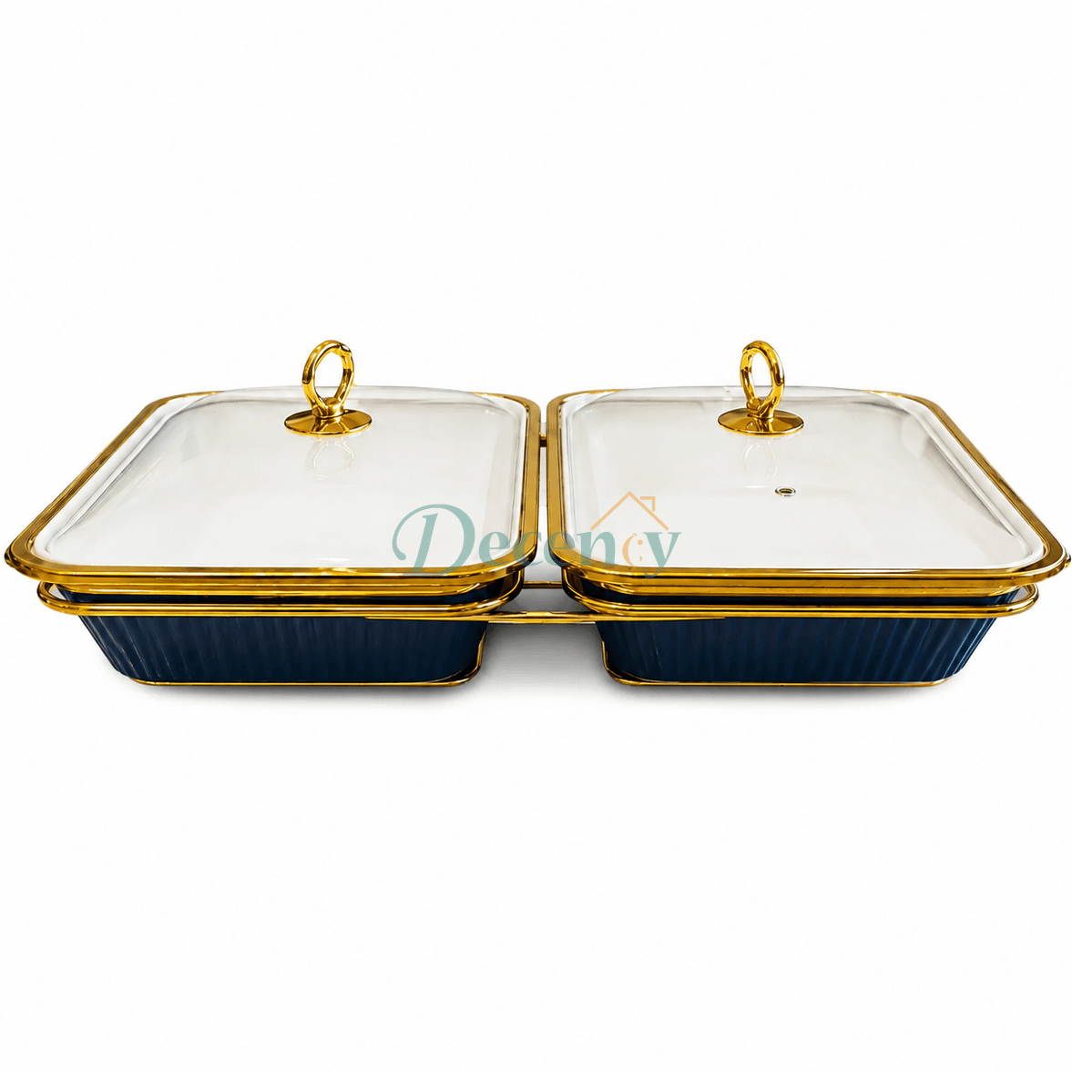 Premium Double Rectangular Blue Serving Dish Set – 12 Inch Ceramic