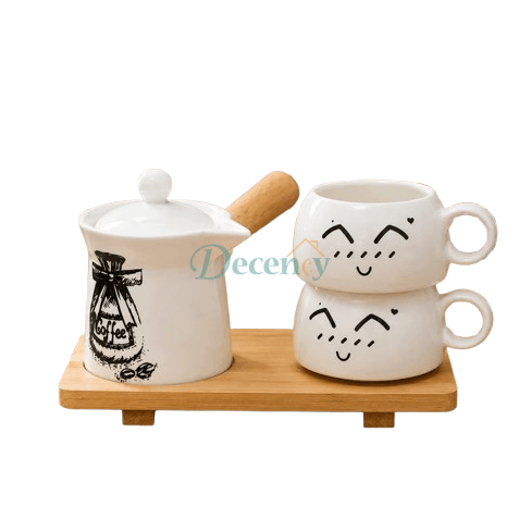 Luxury Cute Ceramic Coffee & Tea Serving Set with Bamboo Stand