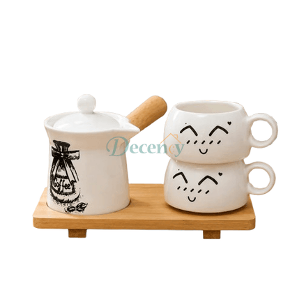 Luxury Cute Ceramic Coffee & Tea Serving Set with Bamboo Stand