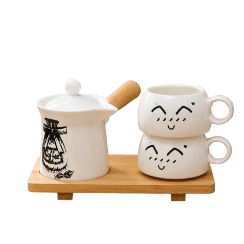 Luxury Cute Ceramic Coffee & Tea Serving Set with Bamboo Stand