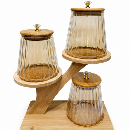 Luxury 3-Tier Glass Jar Organizer with Bamboo Stand