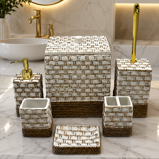 Luxury Gold & White 6-Piece Bathroom Set