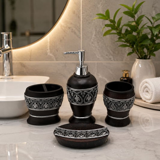 4-Piece Royal Antique Bathroom Set - Black & Silver