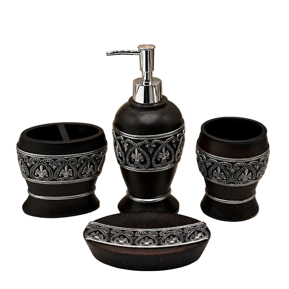 4-Piece Royal Antique Bathroom Set - Black & Silver