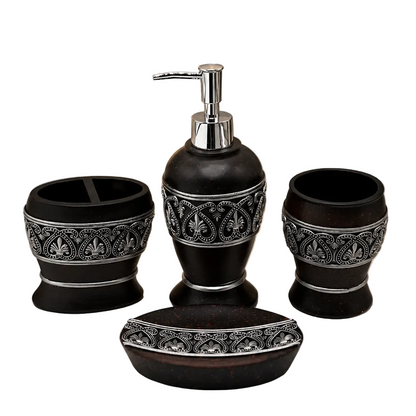 4-Piece Royal Antique Bathroom Set - Black & Silver