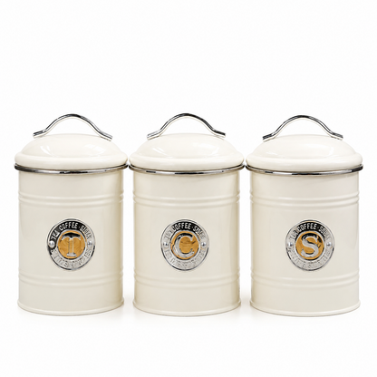 Elite Kitchen 3-Piece Airtight Metal Canister Set – ( White )