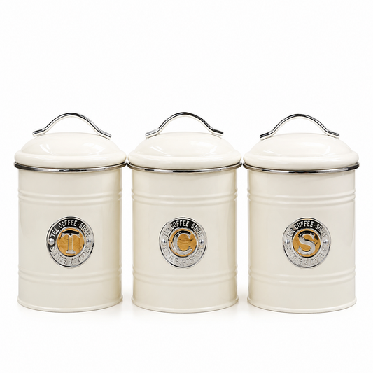 Elite Kitchen 3-Piece Airtight Metal Canister Set – ( White )